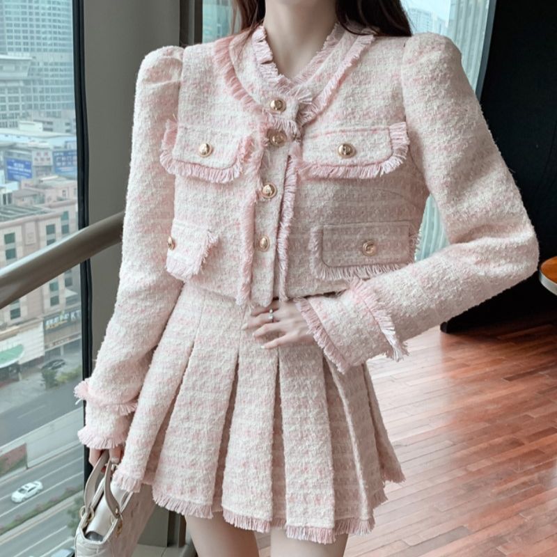 Y2K Winter Clothing - Women Elegant Tassel Y2K Korean Suit