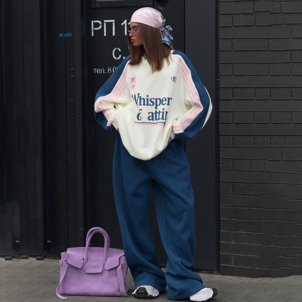 Y2K Winter Clothing - Fashion Contrasting Sweatshirt Pants Suit Autumn