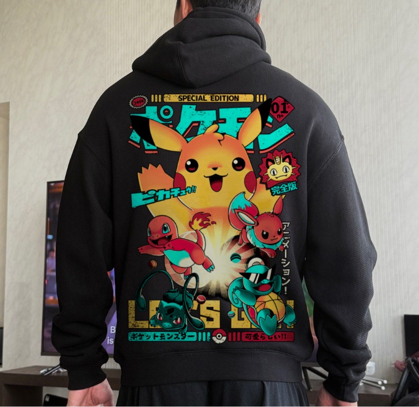 Black Oversized 4xl Pok É Mon  - Y2K Winter Clothing review and price